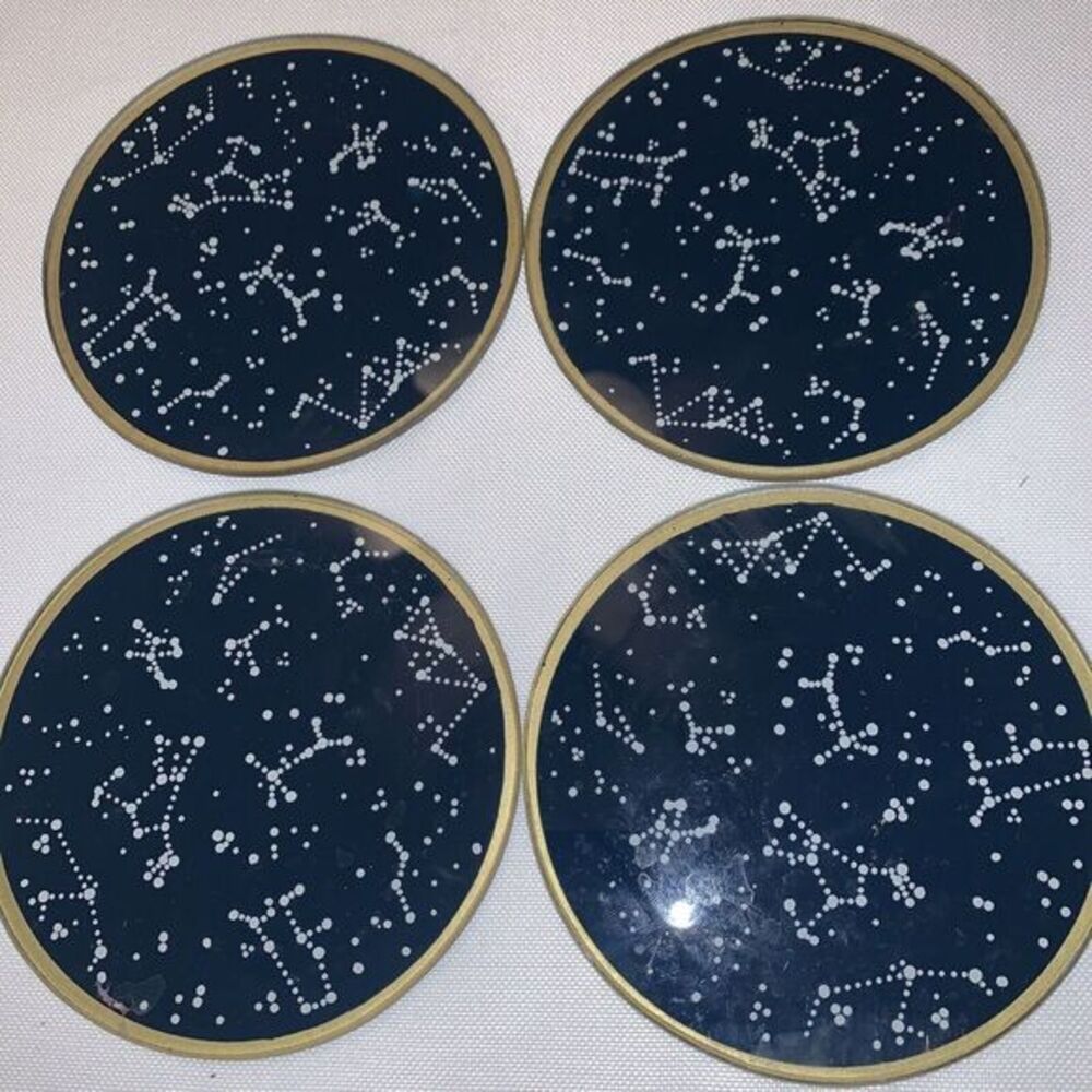 Kate Aspen‎ Under The Stars Glass Coaster with Holder (Set of 4 )